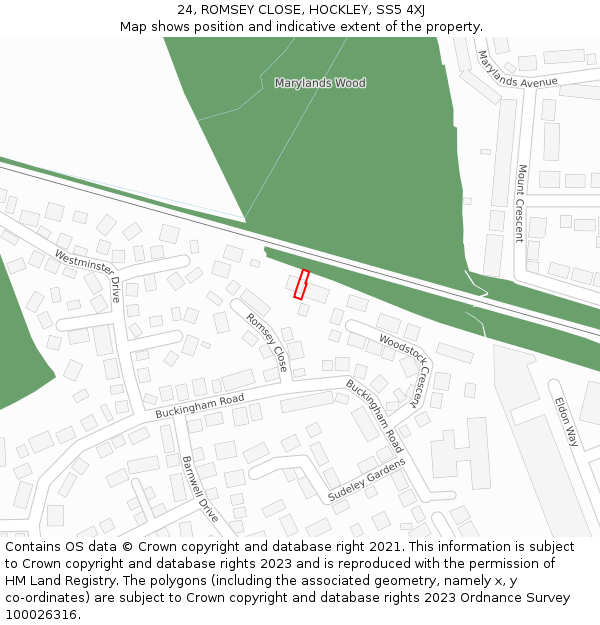 24, ROMSEY CLOSE, HOCKLEY, SS5 4XJ: Location map and indicative extent of plot