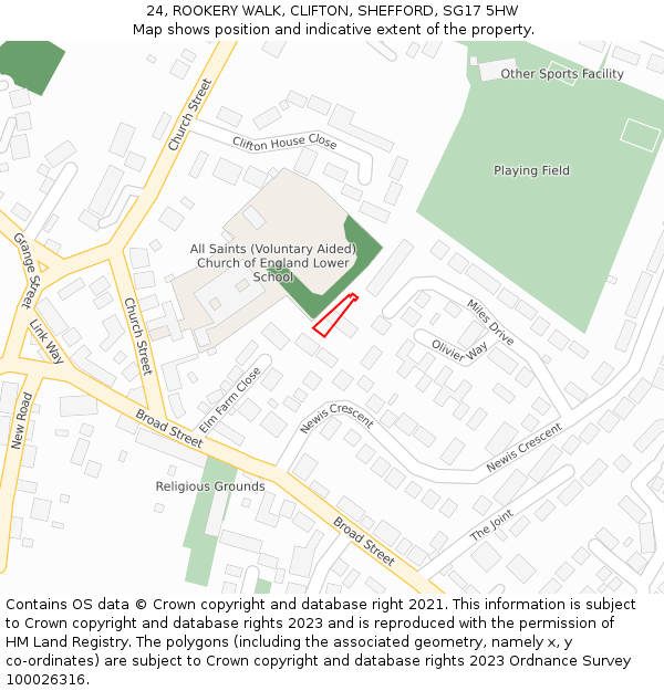24, ROOKERY WALK, CLIFTON, SHEFFORD, SG17 5HW: Location map and indicative extent of plot