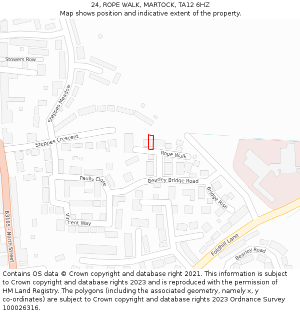 24, ROPE WALK, MARTOCK, TA12 6HZ: Location map and indicative extent of plot