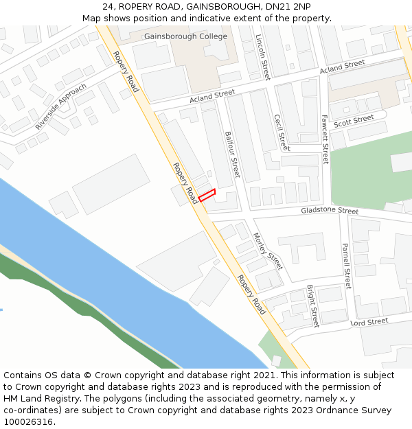24, ROPERY ROAD, GAINSBOROUGH, DN21 2NP: Location map and indicative extent of plot