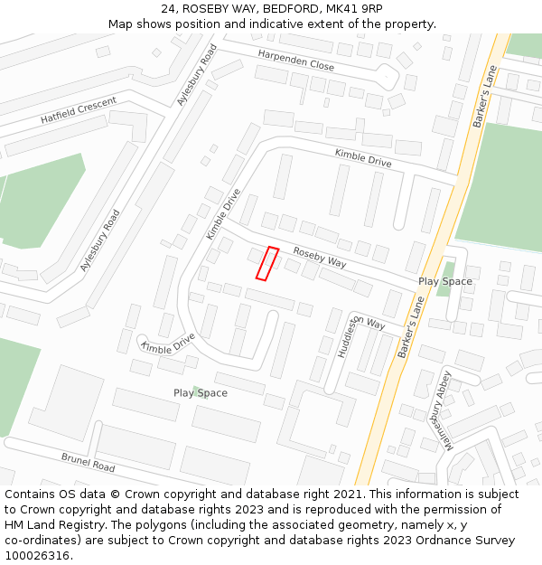 24, ROSEBY WAY, BEDFORD, MK41 9RP: Location map and indicative extent of plot