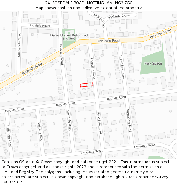24, ROSEDALE ROAD, NOTTINGHAM, NG3 7GQ: Location map and indicative extent of plot