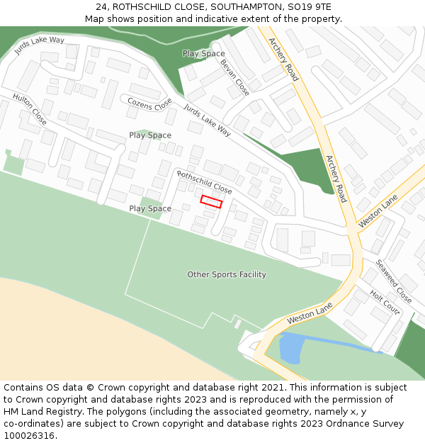 24, ROTHSCHILD CLOSE, SOUTHAMPTON, SO19 9TE: Location map and indicative extent of plot