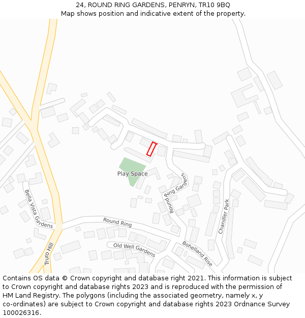 24, ROUND RING GARDENS, PENRYN, TR10 9BQ: Location map and indicative extent of plot