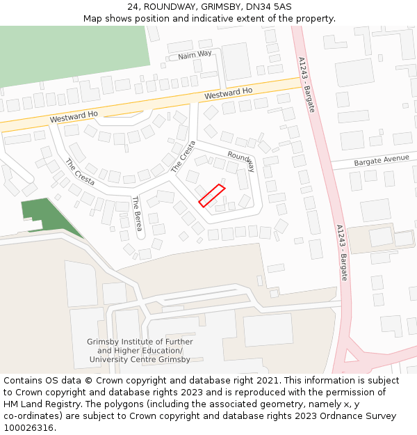 24, ROUNDWAY, GRIMSBY, DN34 5AS: Location map and indicative extent of plot