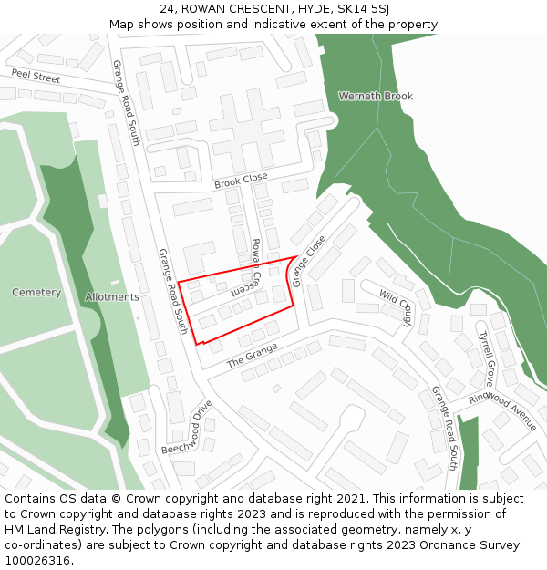 24, ROWAN CRESCENT, HYDE, SK14 5SJ: Location map and indicative extent of plot