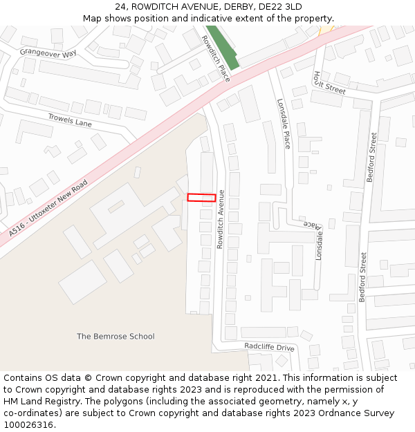 24, ROWDITCH AVENUE, DERBY, DE22 3LD: Location map and indicative extent of plot