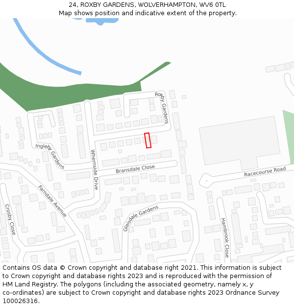24, ROXBY GARDENS, WOLVERHAMPTON, WV6 0TL: Location map and indicative extent of plot