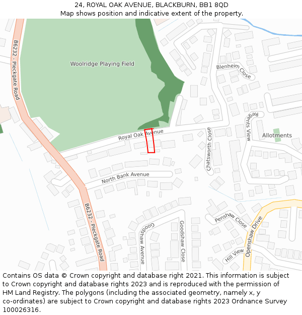 24, ROYAL OAK AVENUE, BLACKBURN, BB1 8QD: Location map and indicative extent of plot
