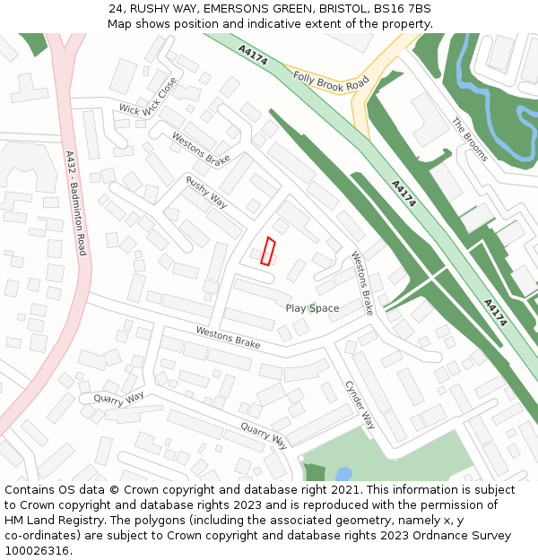 24, RUSHY WAY, EMERSONS GREEN, BRISTOL, BS16 7BS: Location map and indicative extent of plot