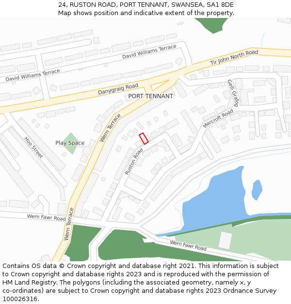 24, RUSTON ROAD, PORT TENNANT, SWANSEA, SA1 8DE: Location map and indicative extent of plot