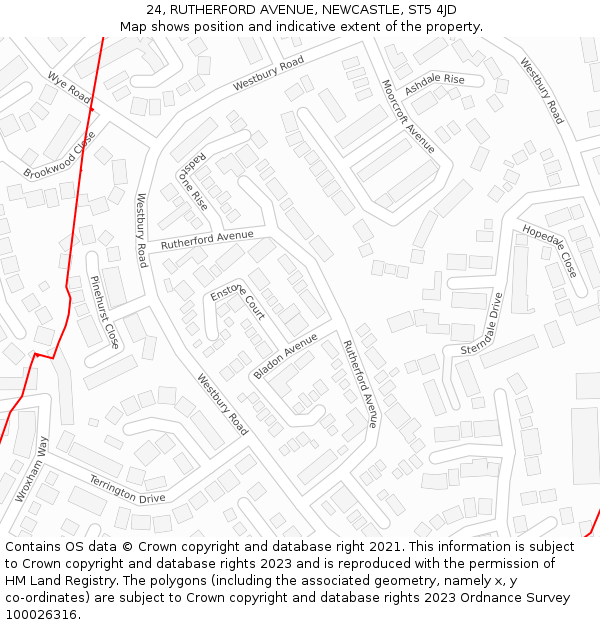 24, RUTHERFORD AVENUE, NEWCASTLE, ST5 4JD: Location map and indicative extent of plot