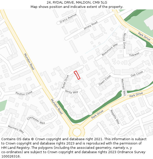 24, RYDAL DRIVE, MALDON, CM9 5LG: Location map and indicative extent of plot