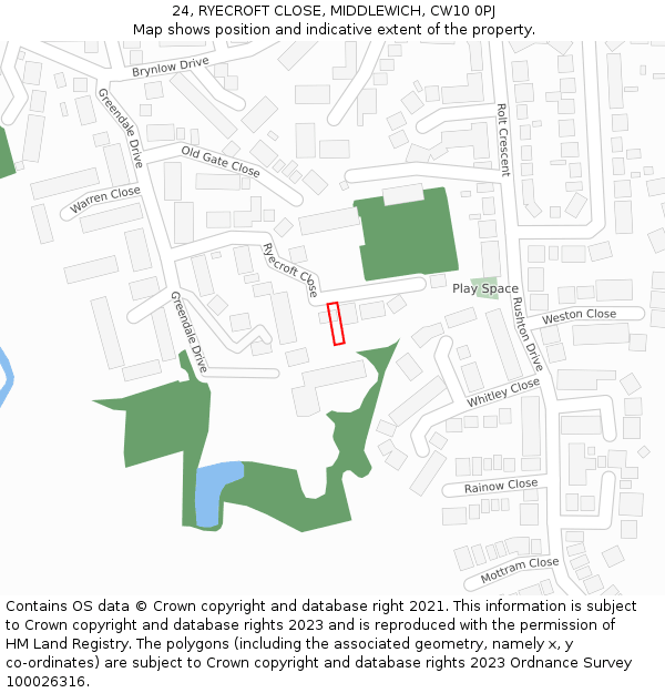 24, RYECROFT CLOSE, MIDDLEWICH, CW10 0PJ: Location map and indicative extent of plot