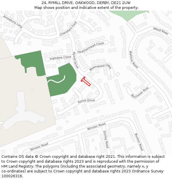 24, RYMILL DRIVE, OAKWOOD, DERBY, DE21 2UW: Location map and indicative extent of plot