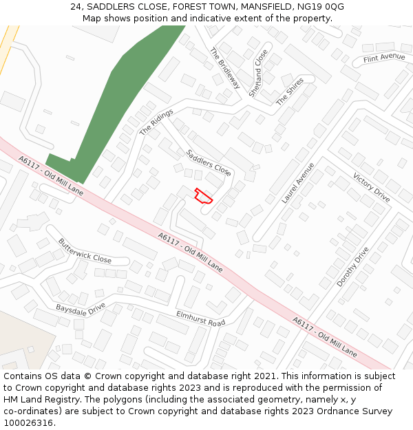 24, SADDLERS CLOSE, FOREST TOWN, MANSFIELD, NG19 0QG: Location map and indicative extent of plot