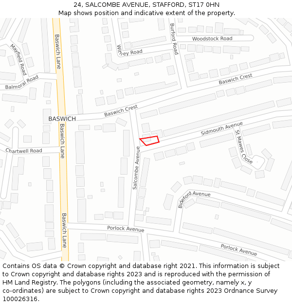 24, SALCOMBE AVENUE, STAFFORD, ST17 0HN: Location map and indicative extent of plot