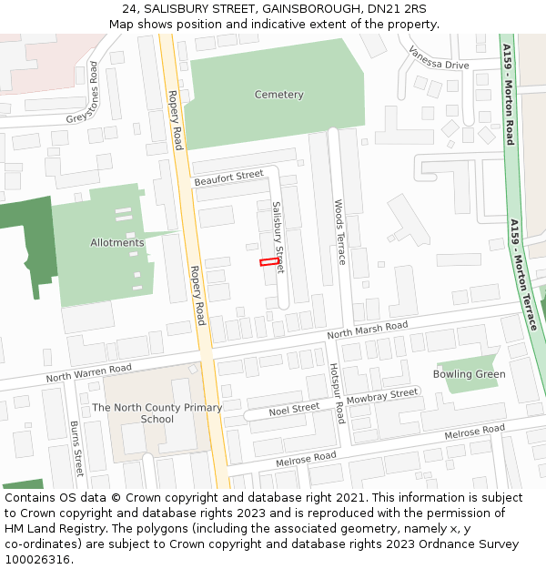 24, SALISBURY STREET, GAINSBOROUGH, DN21 2RS: Location map and indicative extent of plot