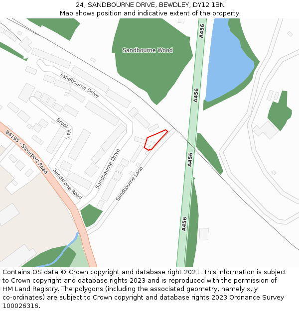 24, SANDBOURNE DRIVE, BEWDLEY, DY12 1BN: Location map and indicative extent of plot
