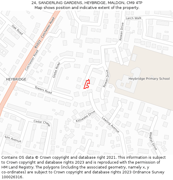 24, SANDERLING GARDENS, HEYBRIDGE, MALDON, CM9 4TP: Location map and indicative extent of plot