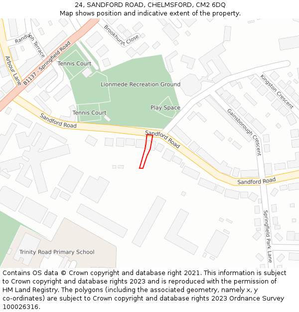 24, SANDFORD ROAD, CHELMSFORD, CM2 6DQ: Location map and indicative extent of plot