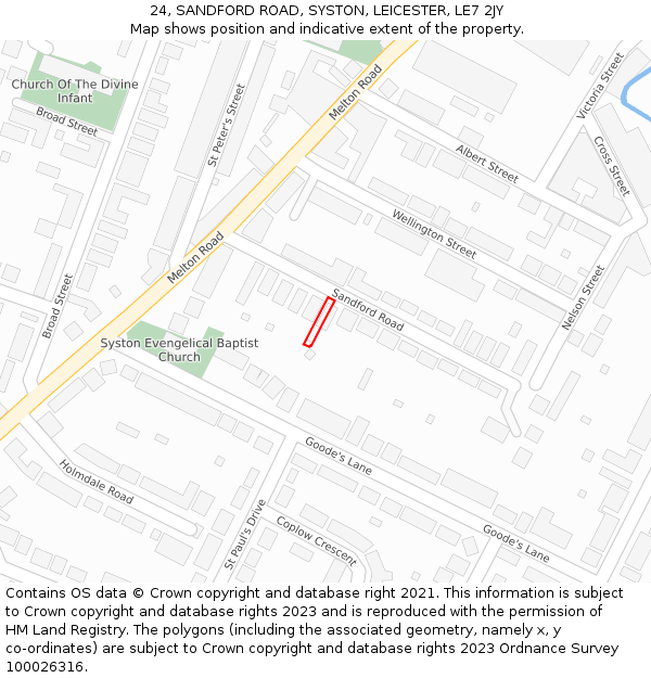 24, SANDFORD ROAD, SYSTON, LEICESTER, LE7 2JY: Location map and indicative extent of plot
