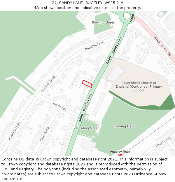 24, SANDY LANE, RUGELEY, WS15 2LA: Location map and indicative extent of plot