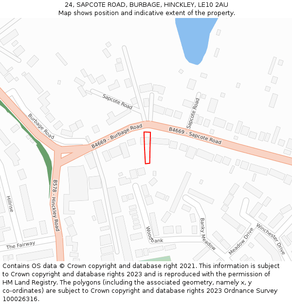 24, SAPCOTE ROAD, BURBAGE, HINCKLEY, LE10 2AU: Location map and indicative extent of plot