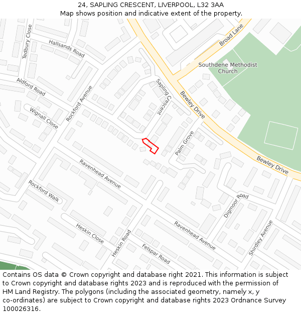 24, SAPLING CRESCENT, LIVERPOOL, L32 3AA: Location map and indicative extent of plot