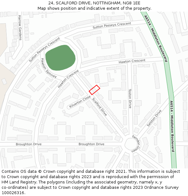 24, SCALFORD DRIVE, NOTTINGHAM, NG8 1EE: Location map and indicative extent of plot