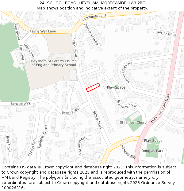 24, SCHOOL ROAD, HEYSHAM, MORECAMBE, LA3 2RG: Location map and indicative extent of plot
