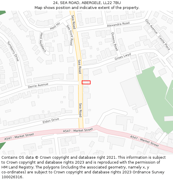 24, SEA ROAD, ABERGELE, LL22 7BU: Location map and indicative extent of plot