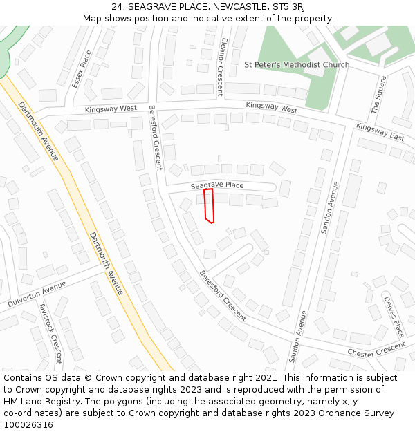 24, SEAGRAVE PLACE, NEWCASTLE, ST5 3RJ: Location map and indicative extent of plot