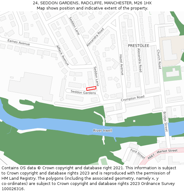 24, SEDDON GARDENS, RADCLIFFE, MANCHESTER, M26 1HX: Location map and indicative extent of plot