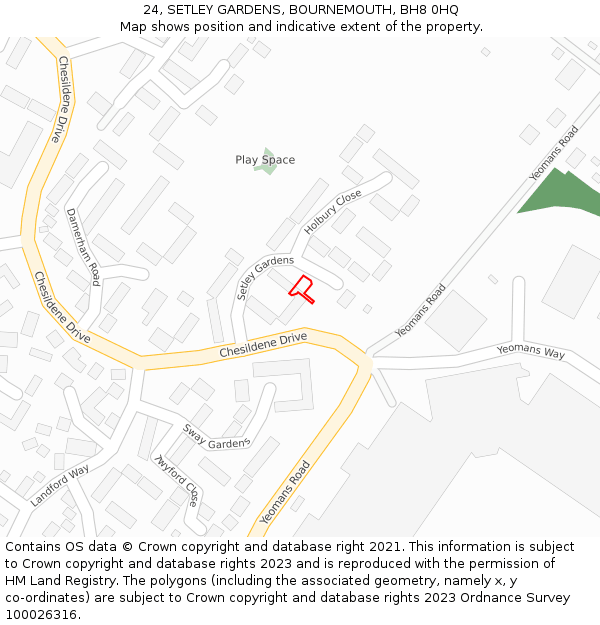 24, SETLEY GARDENS, BOURNEMOUTH, BH8 0HQ: Location map and indicative extent of plot