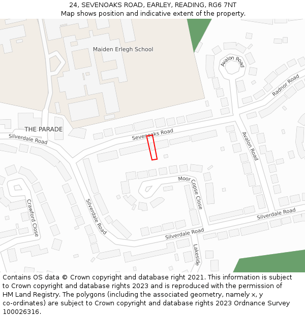 24, SEVENOAKS ROAD, EARLEY, READING, RG6 7NT: Location map and indicative extent of plot