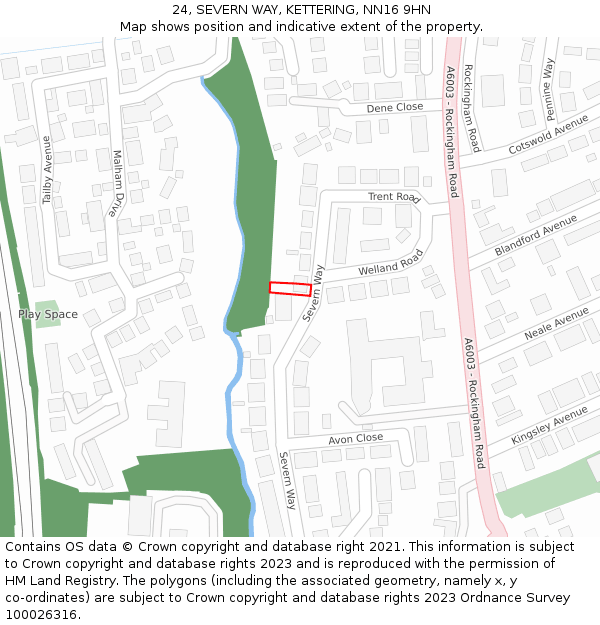 24, SEVERN WAY, KETTERING, NN16 9HN: Location map and indicative extent of plot