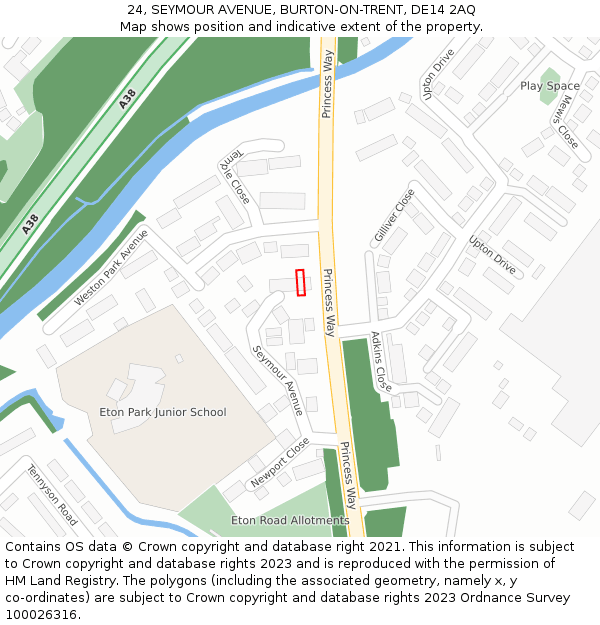 24, SEYMOUR AVENUE, BURTON-ON-TRENT, DE14 2AQ: Location map and indicative extent of plot