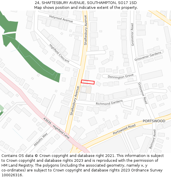 24, SHAFTESBURY AVENUE, SOUTHAMPTON, SO17 1SD: Location map and indicative extent of plot