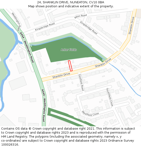 24, SHANKLIN DRIVE, NUNEATON, CV10 0BA: Location map and indicative extent of plot
