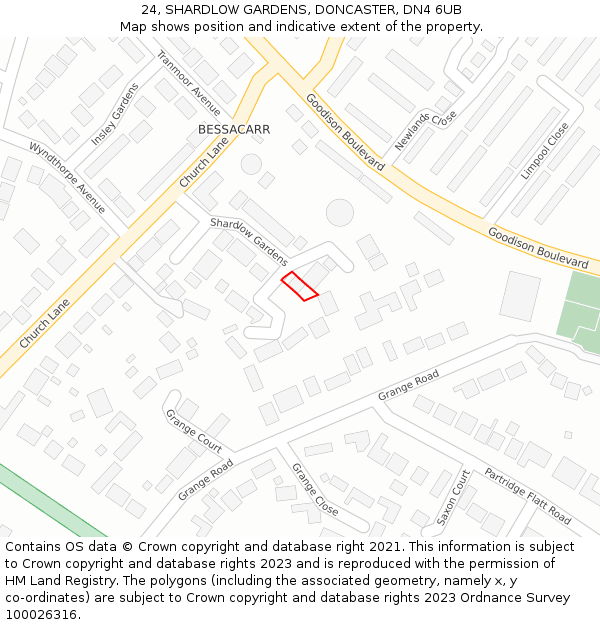 24, SHARDLOW GARDENS, DONCASTER, DN4 6UB: Location map and indicative extent of plot