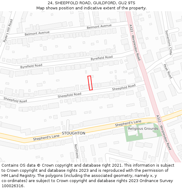 24, SHEEPFOLD ROAD, GUILDFORD, GU2 9TS: Location map and indicative extent of plot