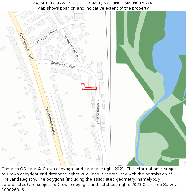 24, SHELTON AVENUE, HUCKNALL, NOTTINGHAM, NG15 7QA: Location map and indicative extent of plot