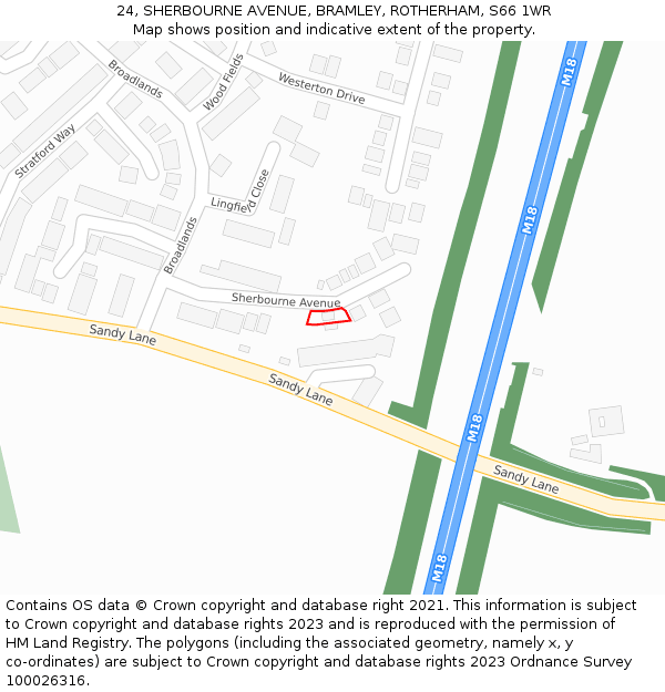 24, SHERBOURNE AVENUE, BRAMLEY, ROTHERHAM, S66 1WR: Location map and indicative extent of plot