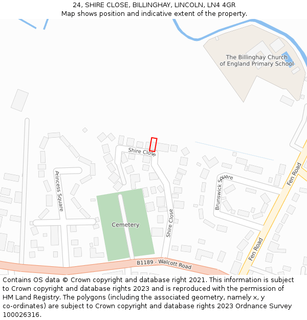 24, SHIRE CLOSE, BILLINGHAY, LINCOLN, LN4 4GR: Location map and indicative extent of plot