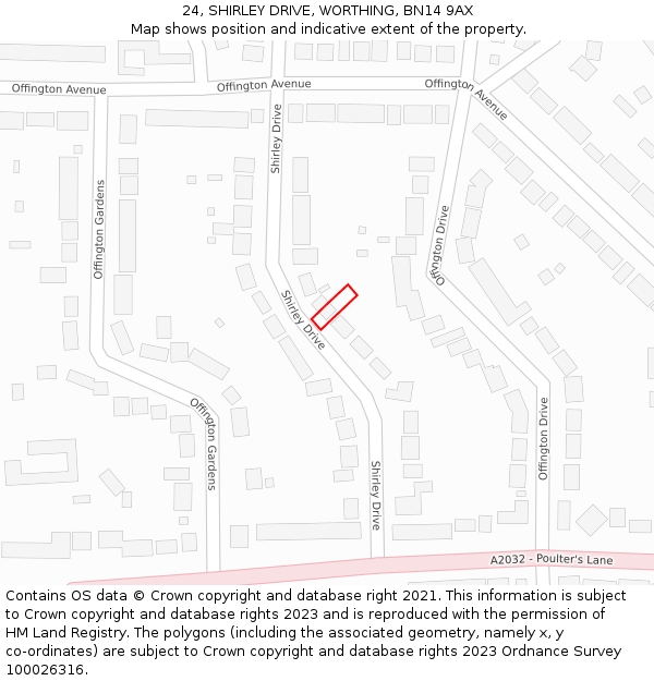 24, SHIRLEY DRIVE, WORTHING, BN14 9AX: Location map and indicative extent of plot