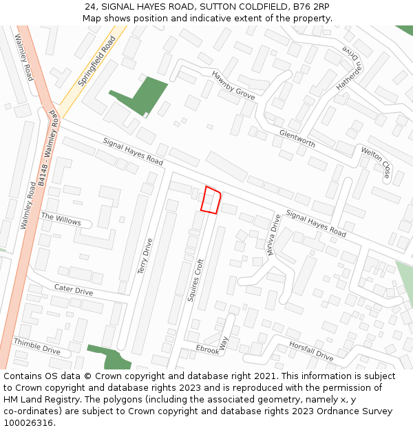 24, SIGNAL HAYES ROAD, SUTTON COLDFIELD, B76 2RP: Location map and indicative extent of plot