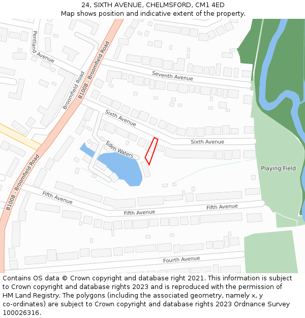 24, SIXTH AVENUE, CHELMSFORD, CM1 4ED: Location map and indicative extent of plot