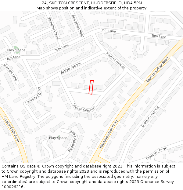 24, SKELTON CRESCENT, HUDDERSFIELD, HD4 5PN: Location map and indicative extent of plot