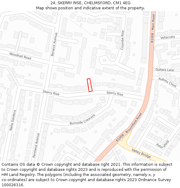 24, SKERRY RISE, CHELMSFORD, CM1 4EG: Location map and indicative extent of plot